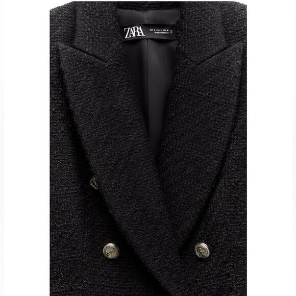 ZARA Black DOUBLE BREASTED TEXTURED WEAVE JACKET XS - Picture 6 of 11